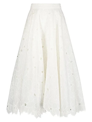 Eyelet Cotton A-Line Midi-Skirt