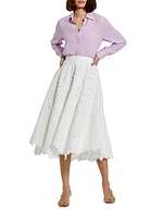 Eyelet Cotton A-Line Midi-Skirt