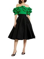 Faille Crêpe Circle Midi-Skirt