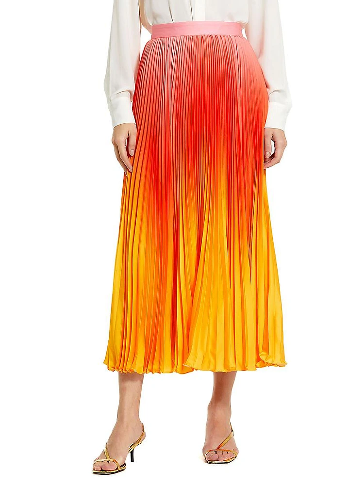 Ombré Pleated Satin Maxi Skirt