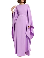 Crepe Belted Shawl Gown