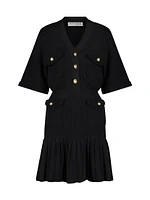 Short-Sleeve Pleated Knit Minidress