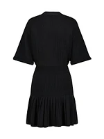 Short-Sleeve Pleated Knit Minidress