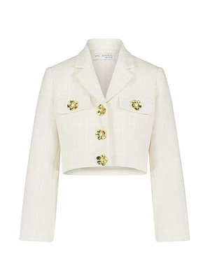 Tweed Floral-Button Crop Blazer