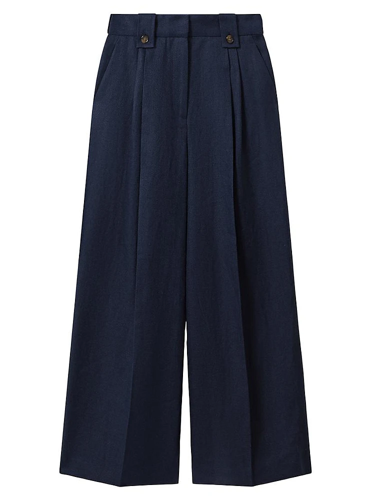 Leila Linen Pleated Wide-Leg Pants