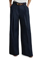 Leila Linen Pleated Wide-Leg Pants