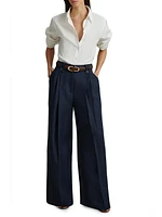 Leila Linen Pleated Wide-Leg Pants