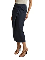 Nadia Cotton-Blend Draped Midi-Skirt