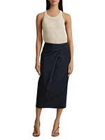 Nadia Cotton-Blend Draped Midi-Skirt