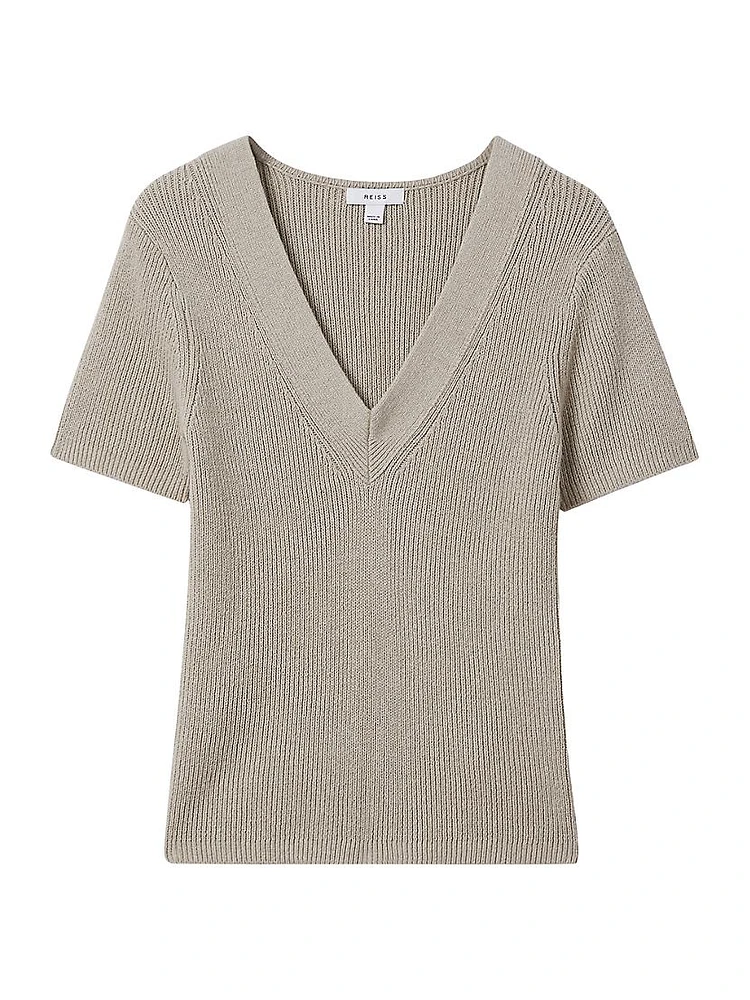 Rosie Cotton-Linen Rib-Knit T-Shirt