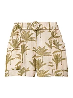 Cali Linen Palm Belted Shorts