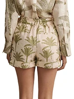 Cali Linen Palm Belted Shorts