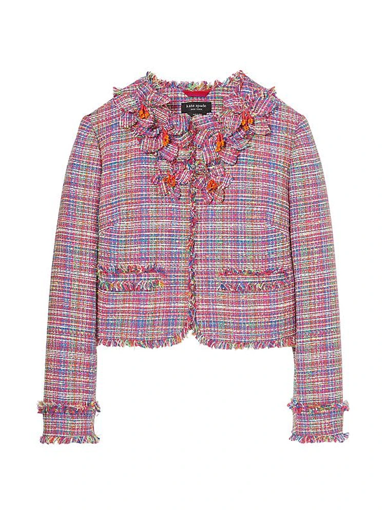 Floral Appliqué Tweed Crop Jacket