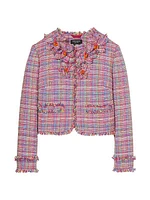 Floral Appliqué Tweed Crop Jacket