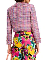 Floral Appliqué Tweed Crop Jacket