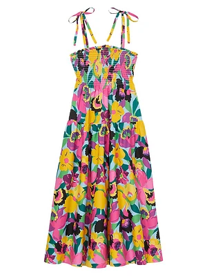 Orchid Bloom Smocked Midi-Dress