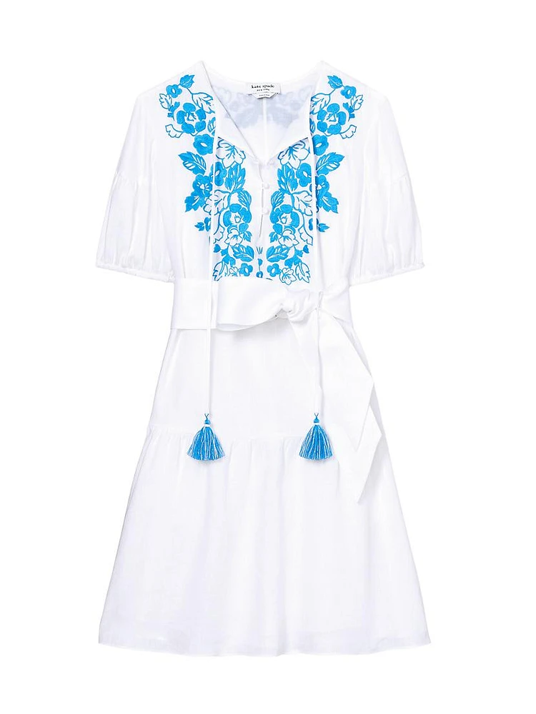 Floral Linen Embroidered Minidress