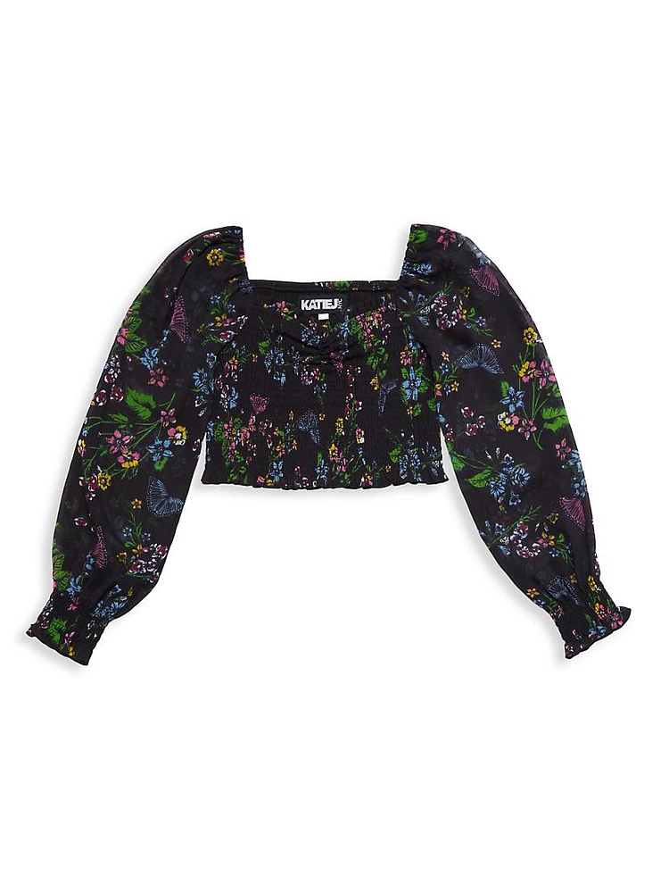 Girl's Chloe Floral Smocked Crop Top