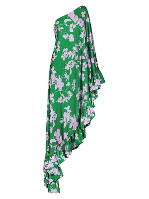 Floral Draped Asymmetric Maxi Dress