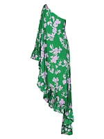 Floral Draped Asymmetric Maxi Dress