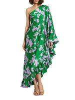 Floral Draped Asymmetric Maxi Dress