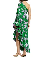 Floral Draped Asymmetric Maxi Dress