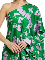 Floral Draped Asymmetric Maxi Dress