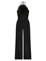 Floral-Appliquéd Crepe Wide-Leg Jumpsuit