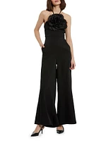 Floral-Appliquéd Crepe Wide-Leg Jumpsuit