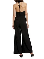 Floral-Appliquéd Crepe Wide-Leg Jumpsuit