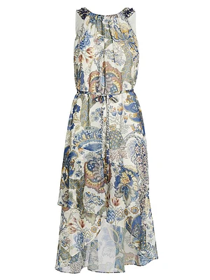 Allison Anthos Print Chiffon Midi-Dress