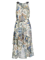 Allison Anthos Print Chiffon Midi-Dress