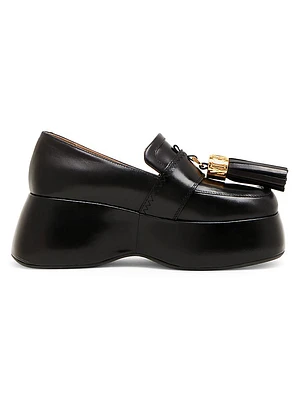 Metal Tassel Leather Platform Loafers