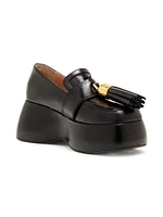 Metal Tassel Leather Platform Loafers