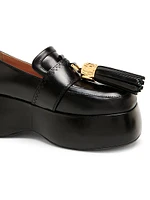 Metal Tassel Leather Platform Loafers