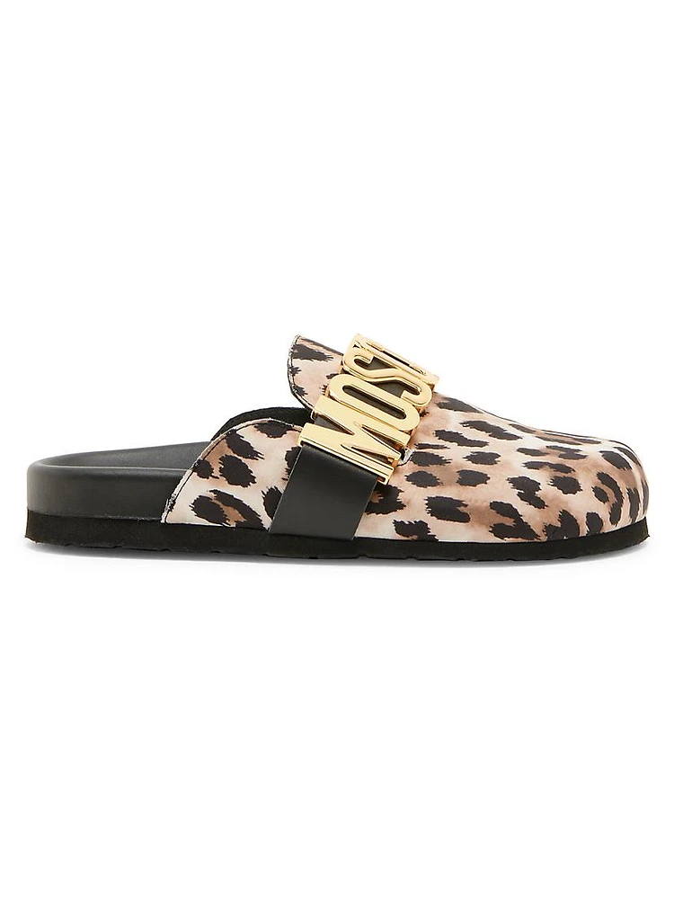 Logo-Embellished Animal Print Mules