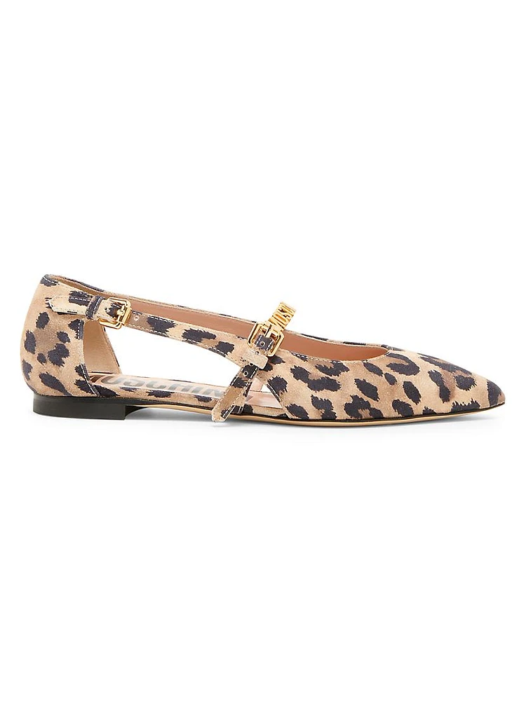 Logo-Embellished Animal Print Ballerina Flats