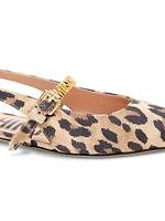 Logo-Embellished Animal Print Ballerina Flats