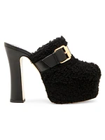 120MM Logo Buckle Sherpa Mule Pumps