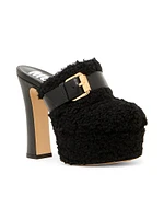 120MM Logo Buckle Sherpa Mule Pumps