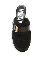 120MM Logo Buckle Sherpa Mule Pumps