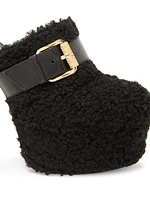 120MM Logo Buckle Sherpa Mule Pumps