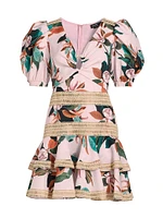 Magnolia Floral Puff-Sleeve Fit & Flare Minidress