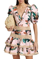 Magnolia Floral Puff-Sleeve Fit & Flare Minidress