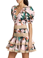 Magnolia Floral Puff-Sleeve Fit & Flare Minidress