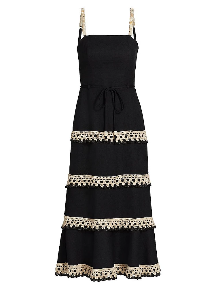 Crochet-Trim Midi-Dress