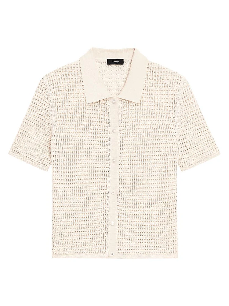 Short-Sleeve Mesh Knit Button-Front Shirt