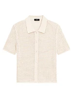 Short-Sleeve Mesh Knit Button-Front Shirt