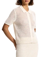 Short-Sleeve Mesh Knit Button-Front Shirt