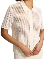 Short-Sleeve Mesh Knit Button-Front Shirt